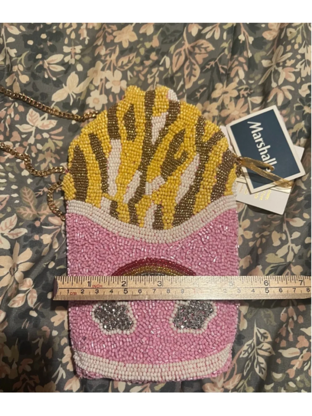 Women's Unbranded Pink Yellow Beaded French Fry Crossbody Bag One Size